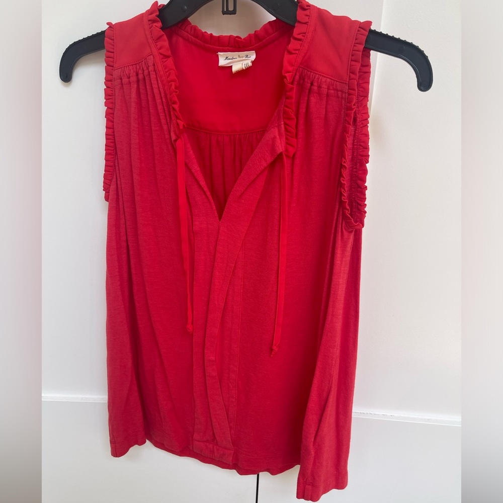Anthropologie Meadow Rue Red Ruffle-Edge Sleeveless Tank